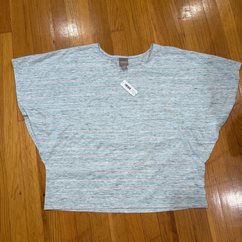 Chico's Cotton Blend Trio Spacedye Stripe Flutter-Sleeve Top Size 3‎ (XL 16) NWT